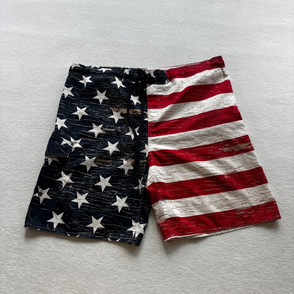 Liquid Wave Board Shorts Mens‎ Large Red White Blue American Flag Stars Stripes